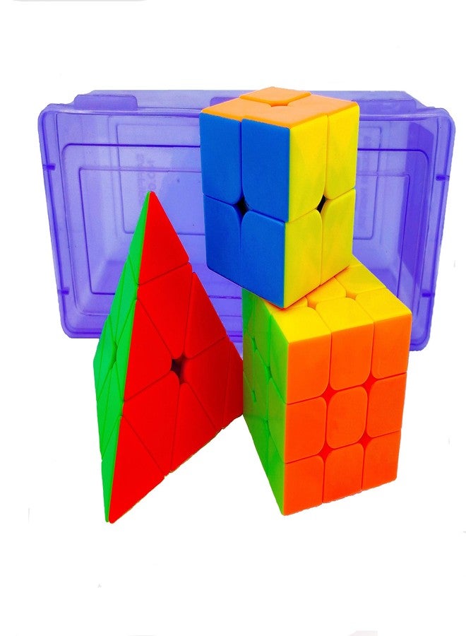D ETERNAL Premium High Speed Stickerless Magic Cube Combo Set of 2x2 3x3 and Pyraminx Triangle Magic Cube Puzzle Toys for 14 Years and Up - Image 1